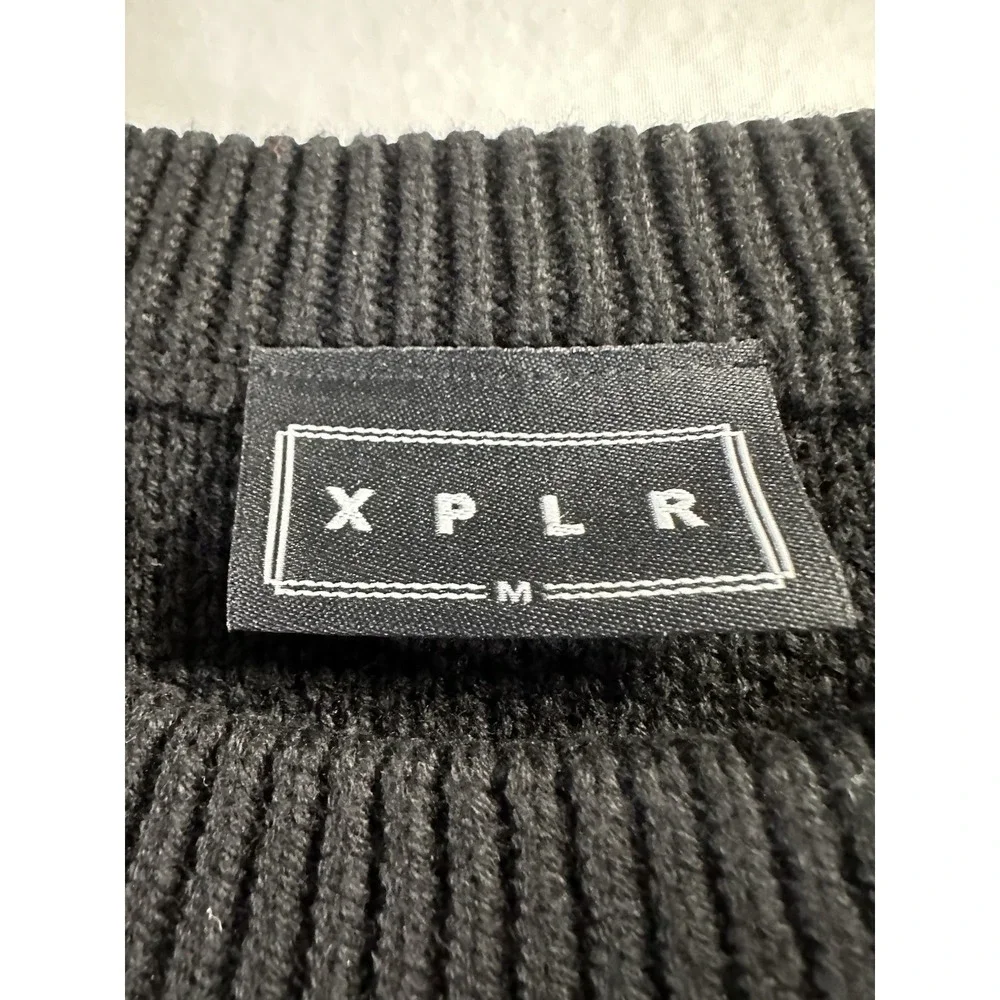 XPLR Mens Knit Cherub Sweater Medium Black White‎ Heavy Pullover